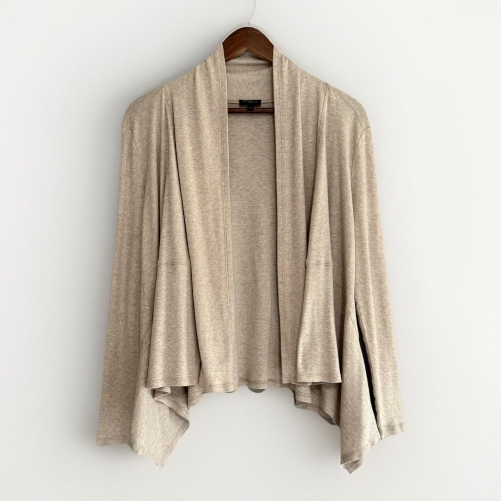 Talbots Knit Cardigan Waterfall Beige Neutral Layering Open Front Medium Petite